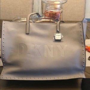 DKNY Warm Grey Pebble Leather Commuter Tote